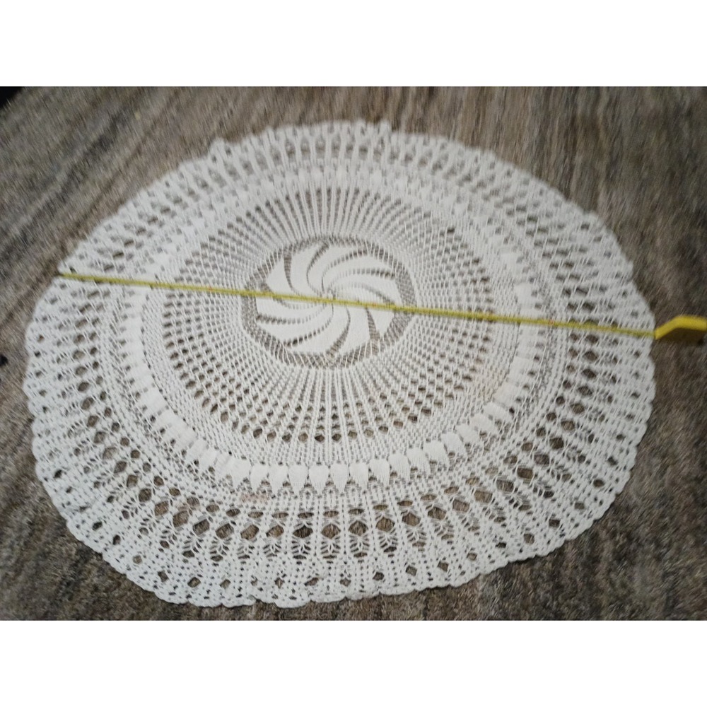 Vintage Large‎ White Handmade crochet doily-boho hippie Farm style Table topper